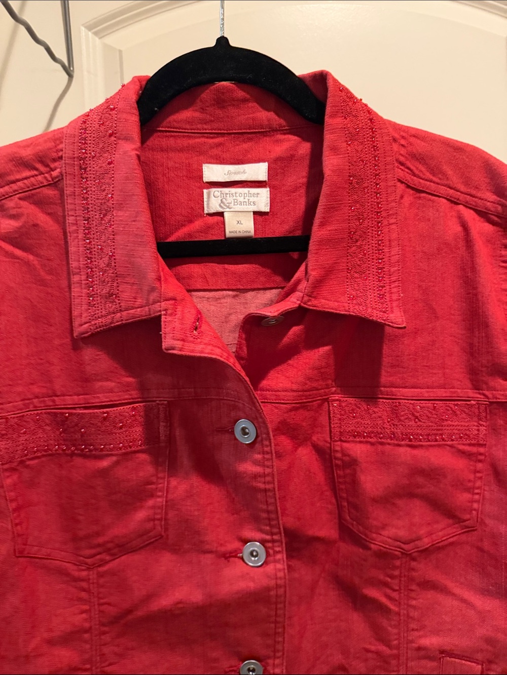 Christopher & Banks Red Button-Front Jean Jacket - Picture 2 of 7